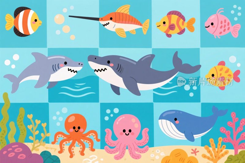 海洋卡通海洋生物插画