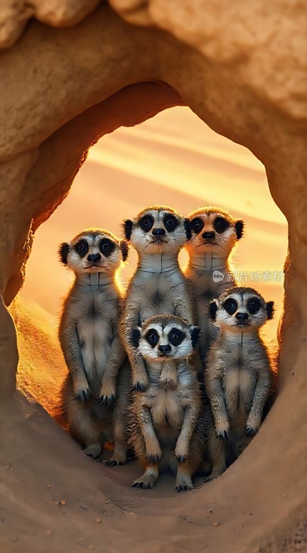 五只猫鼬探出头