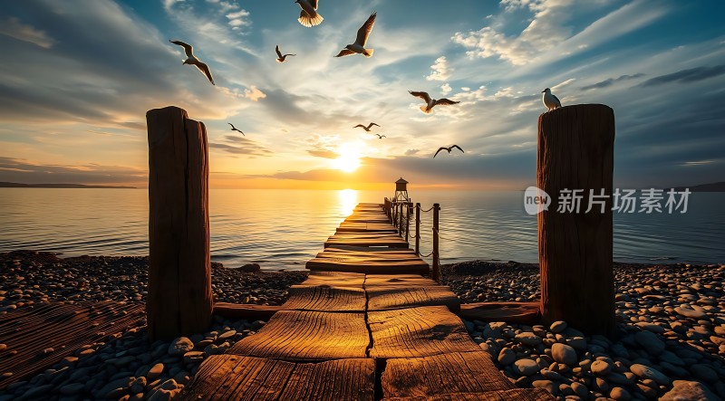 日落下的宁静码头