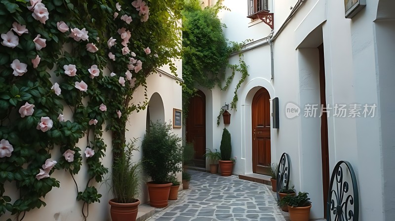 白色小院繁花似锦绿意盎然