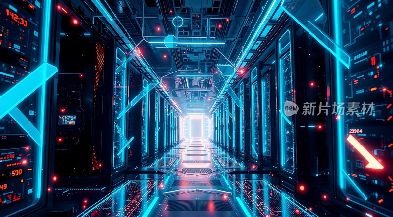 科技感十足的数据中心走廊