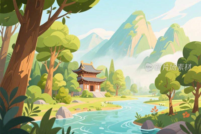 古风山水风景插画