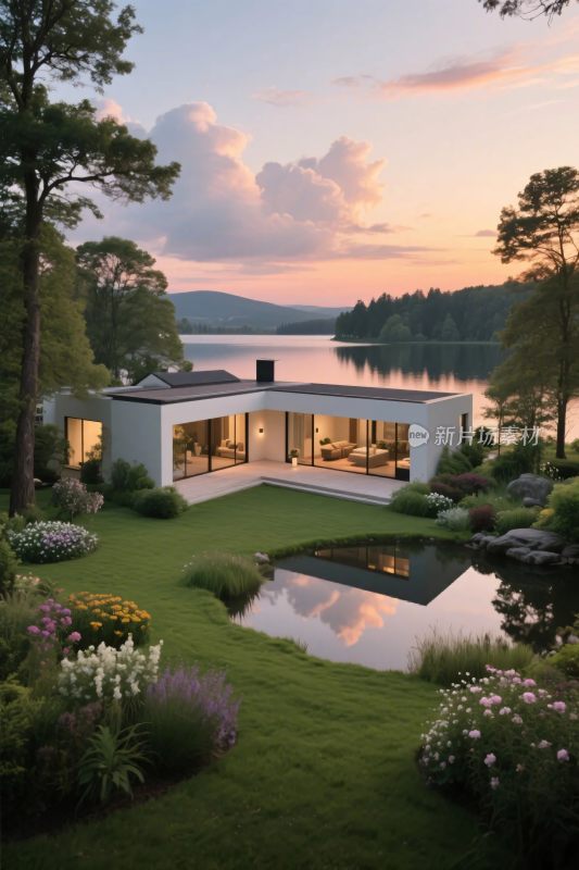 现代湖景住宅景观