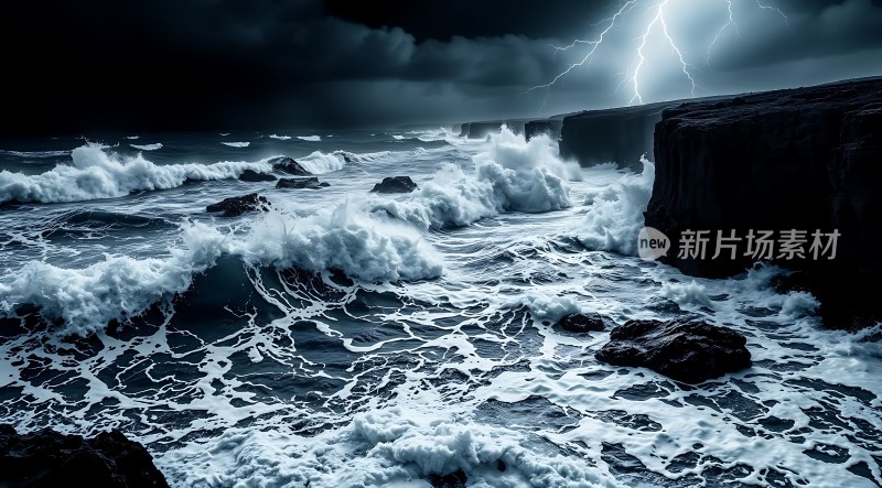 风暴海浪与闪电