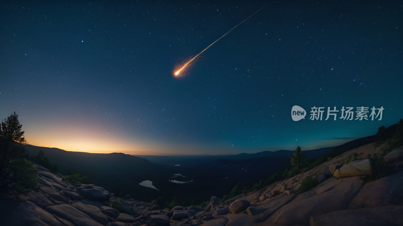 夜景流星 夜空 星空 山脉 山峰 山景