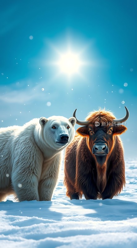 北极熊与牦牛共舞冰雪世界