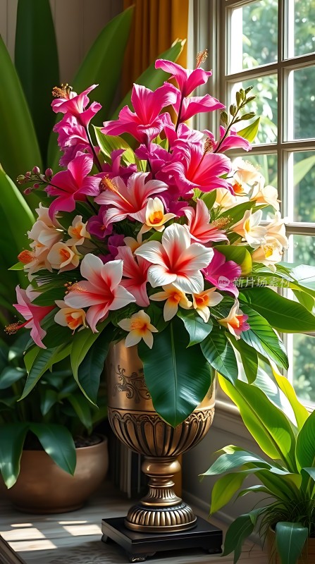 阳光下的华丽花艺展示