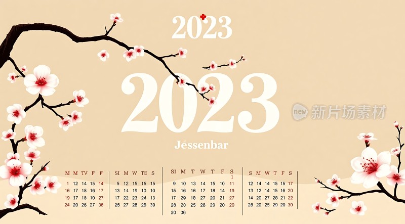 2023年日历樱花绽放的新一年