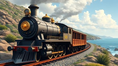 蒸汽火车驶向大海