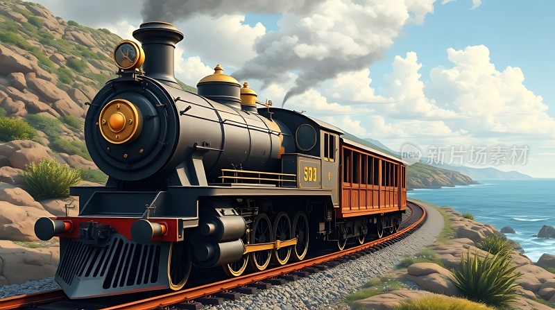 蒸汽火车驶向大海