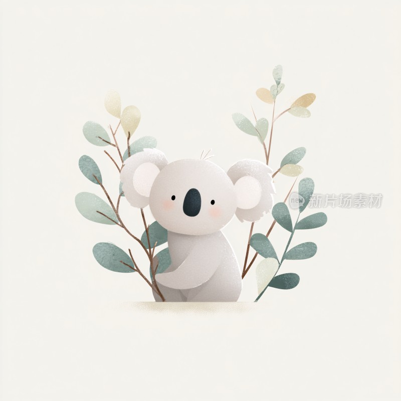 可爱考拉与绿植插画