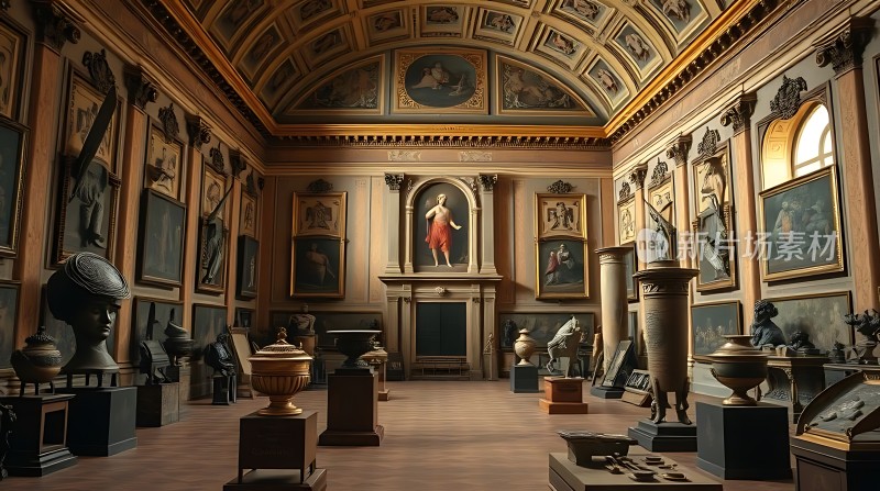 艺术殿堂古典雕像与壁画辉映