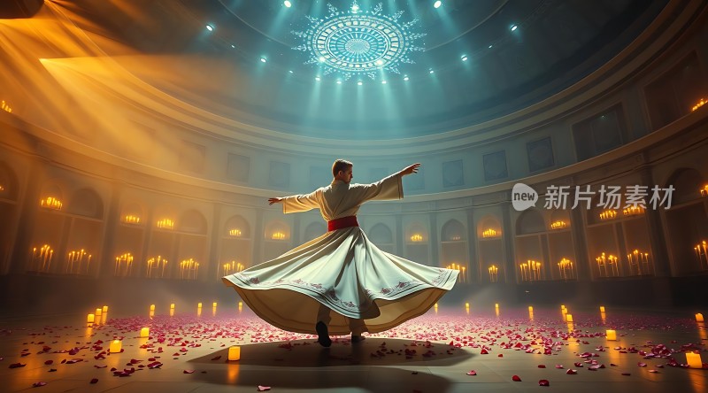 旋转舞者与玫瑰花瓣
