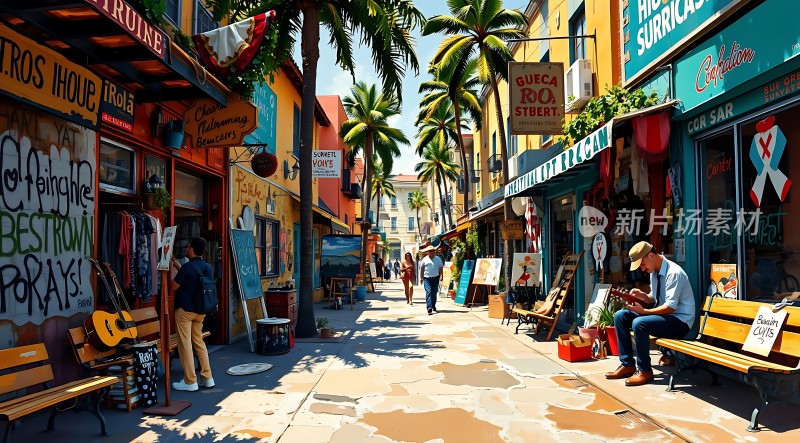 阳光下的热带风情街景