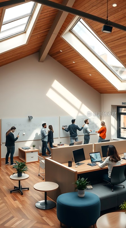 现代办公空间自然采光团队协作高效工作环境