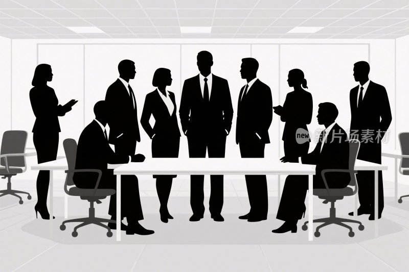 商务会议剪影插画