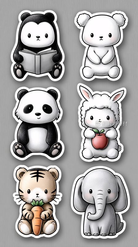 可爱动物卡通贴纸图案