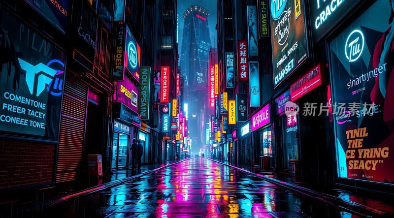 霓虹灯下的未来都市夜景