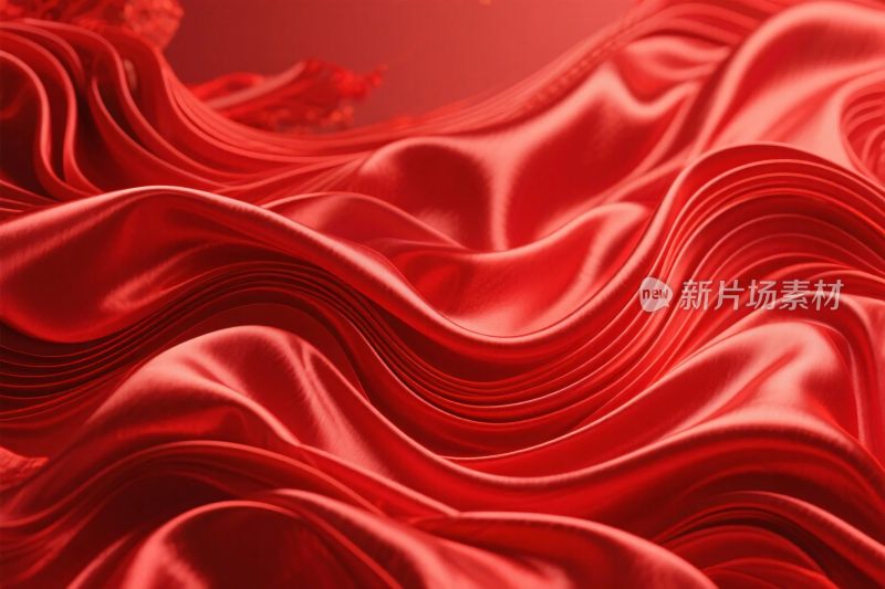 红色丝绸波浪插画