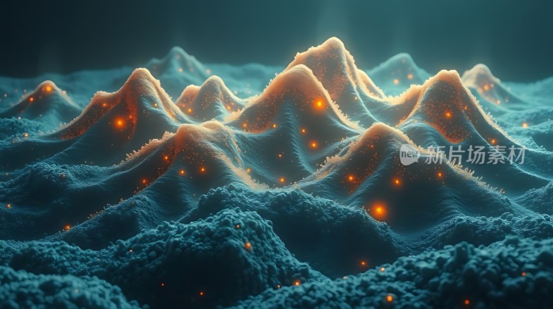 神秘蓝光下的山峦起伏