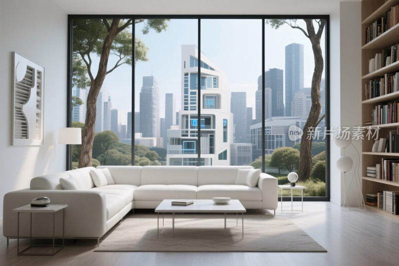 现代客厅城市景观室内图