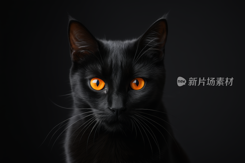 一只眼睛呈橙色的黑猫看着镜头图片