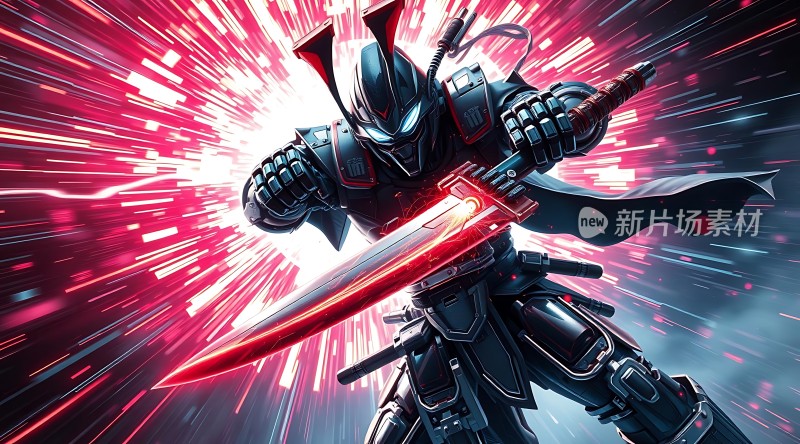 红色光芒中的战士