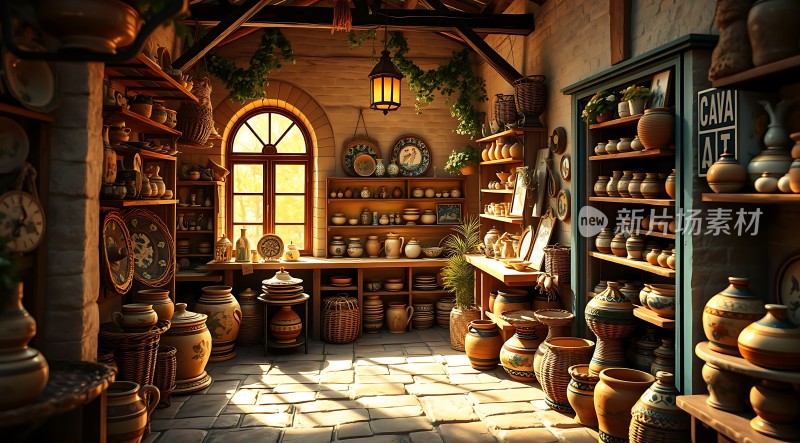 陶艺工坊阳光下的古朴陶器世界