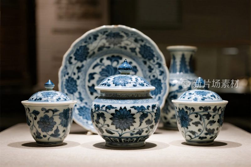 蓝白相间的精美瓷器摆件