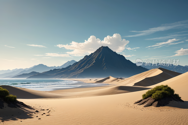 一座大山海滩高清风景图片