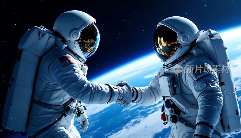 宇航员握手共筑太空梦想
