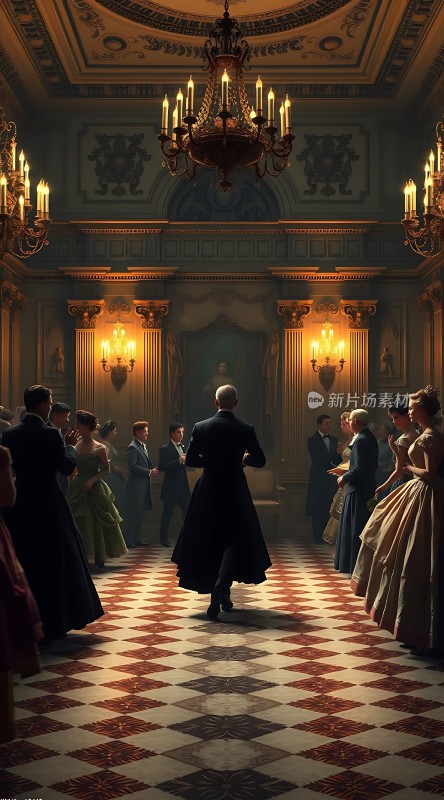 舞会上的优雅绅士与华丽大厅