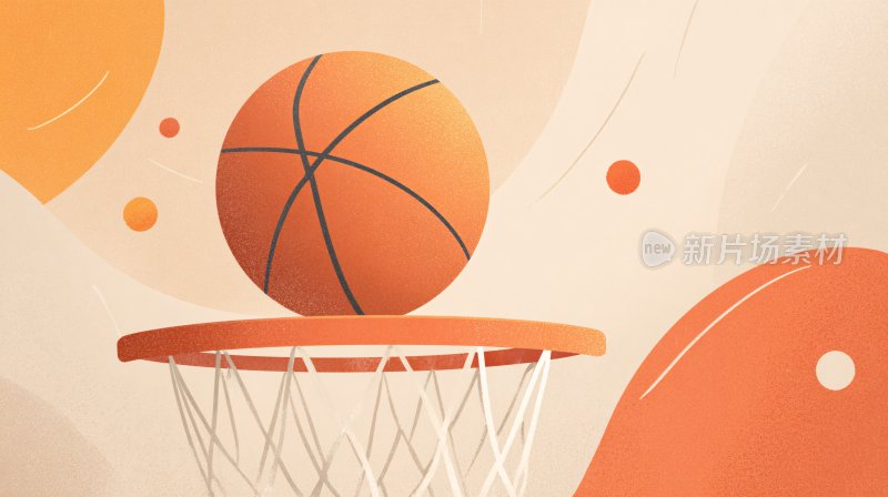 插画风格篮球入框场景