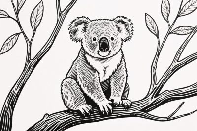 手绘考拉树枝插画