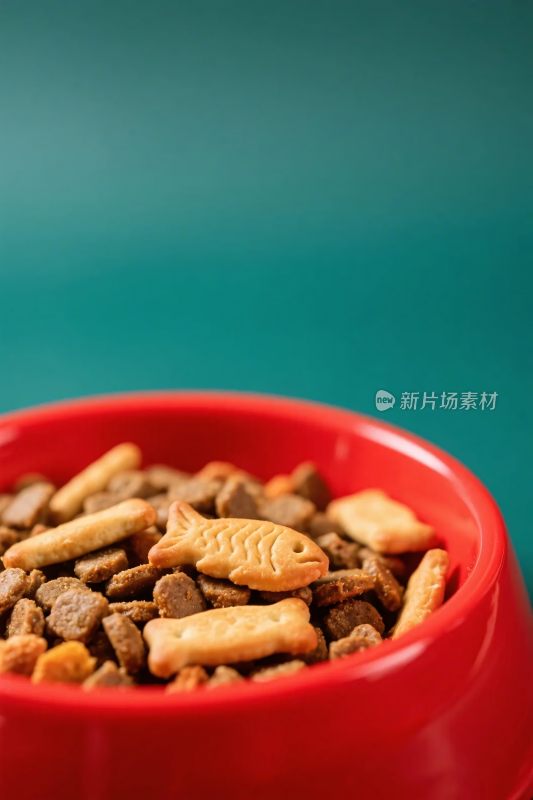 红色宠物零食碗特写