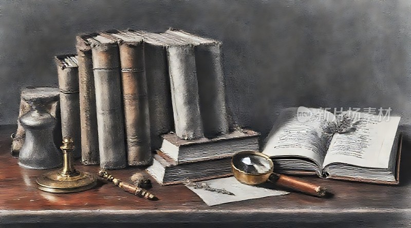 古旧书籍与放大镜