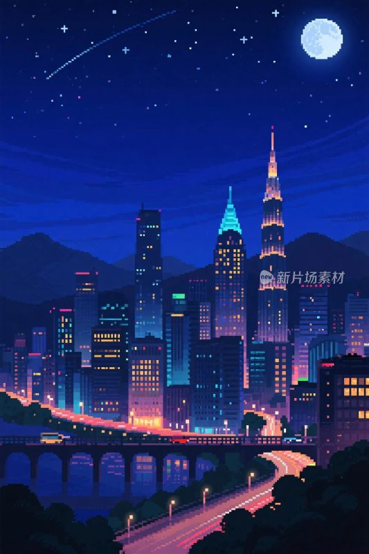 夜晚城市风景插画