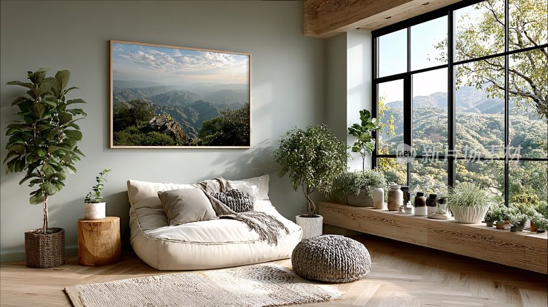 温馨自然的室内窗边休憩角落