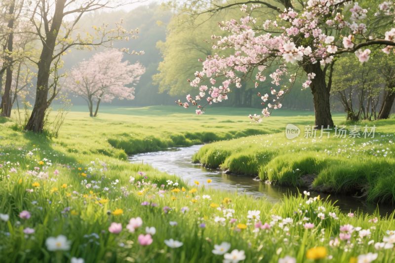春日溪流自然风景