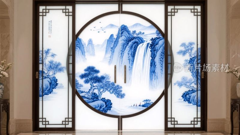 古风山水门窗插画