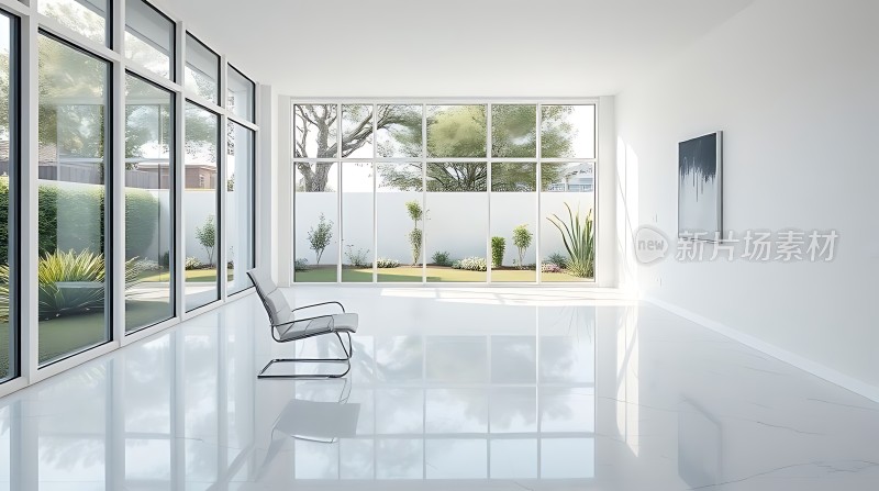 简约现代客厅大落地窗绿意盎然宁静舒适