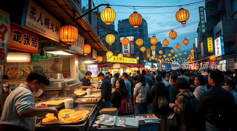 夜市美食街上的热闹景象