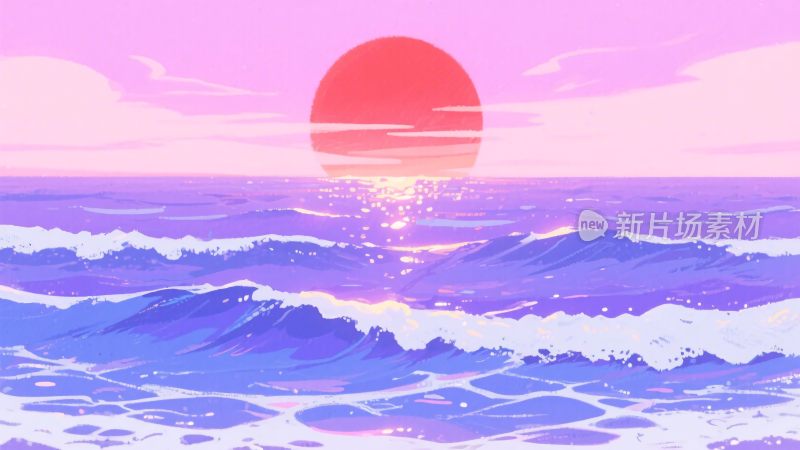 海上日出插画风景
