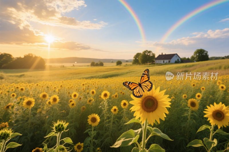 向日葵田园彩虹风景