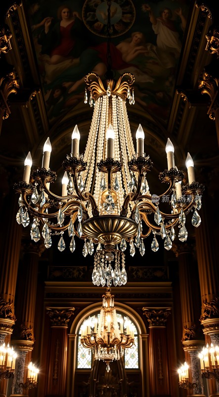 金色吊灯璀璨夺目水晶装饰闪耀光芒华丽室内空间尽显奢华