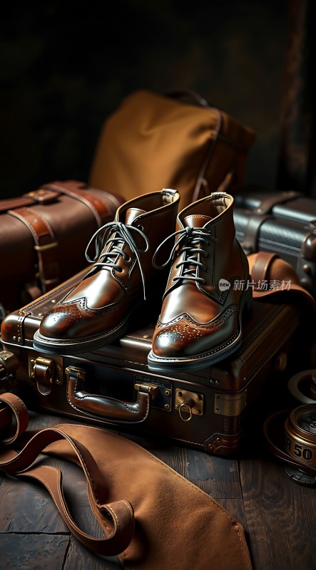 复古皮鞋与行李箱