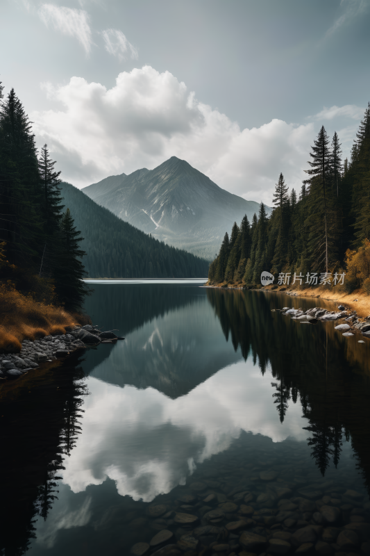 一个湖一座高山清风景图片