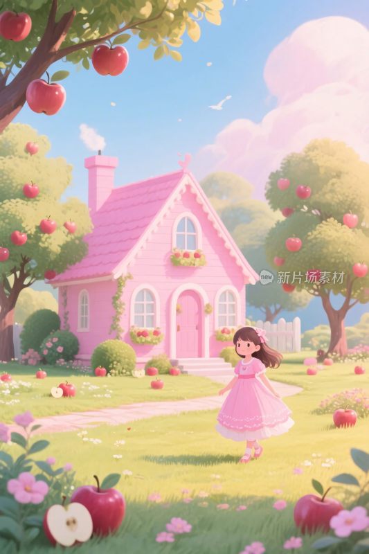 粉色童话小屋插画