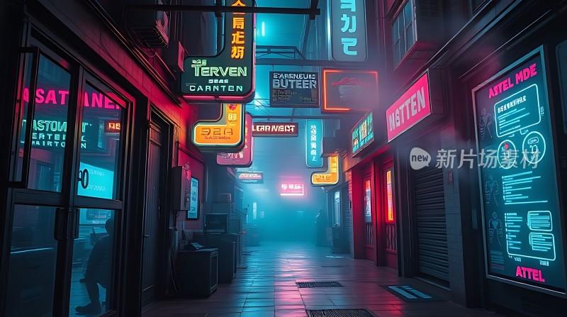 霓虹灯下的未来都市街道