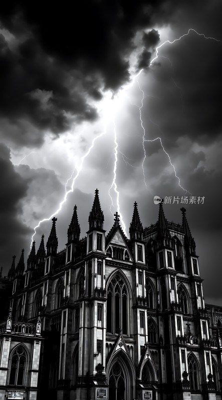 雷击下的哥特式建筑